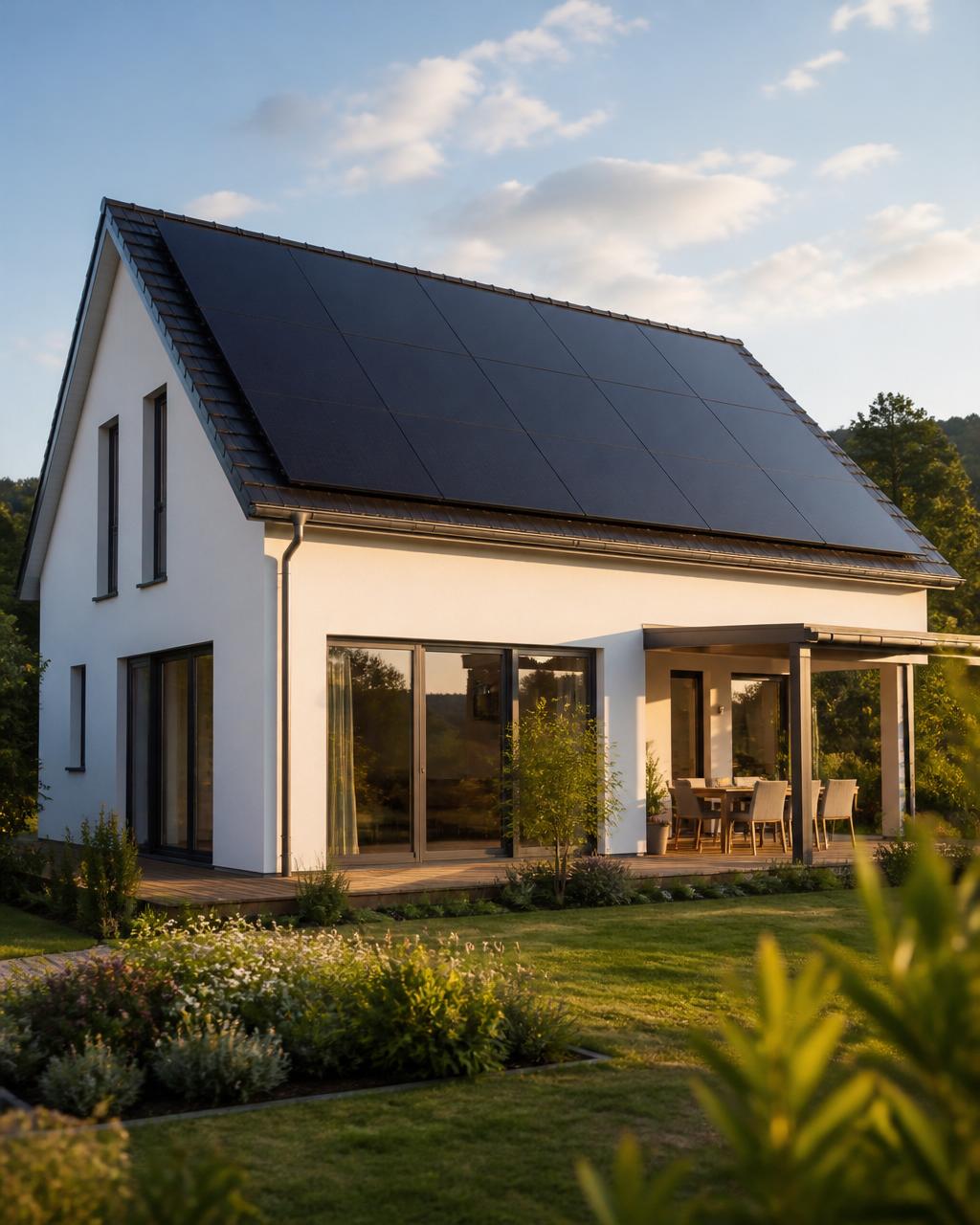 Modernes Eigenheim mit Photovoltaikanlage auf dem Dach in der Region Baden-Baden